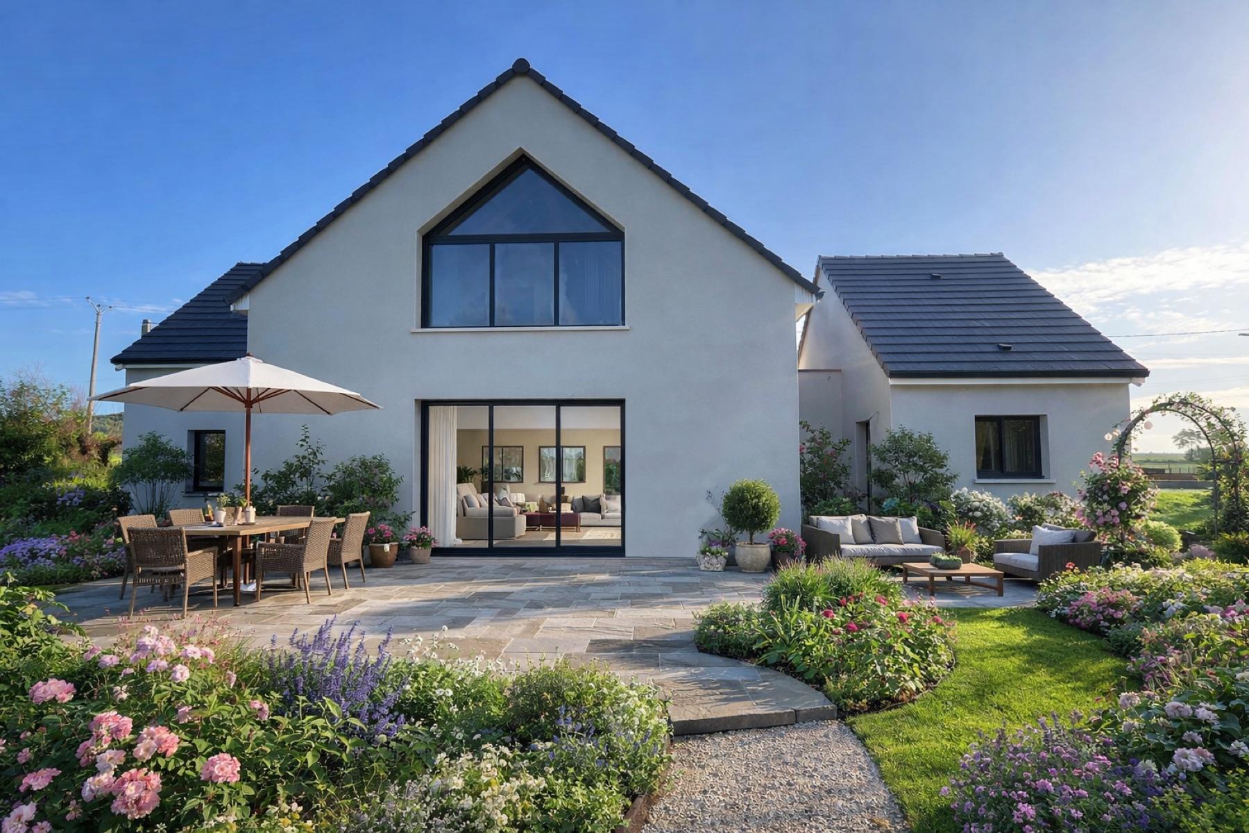 Maison contemporaine avec mezzanine vitrée et terrasse