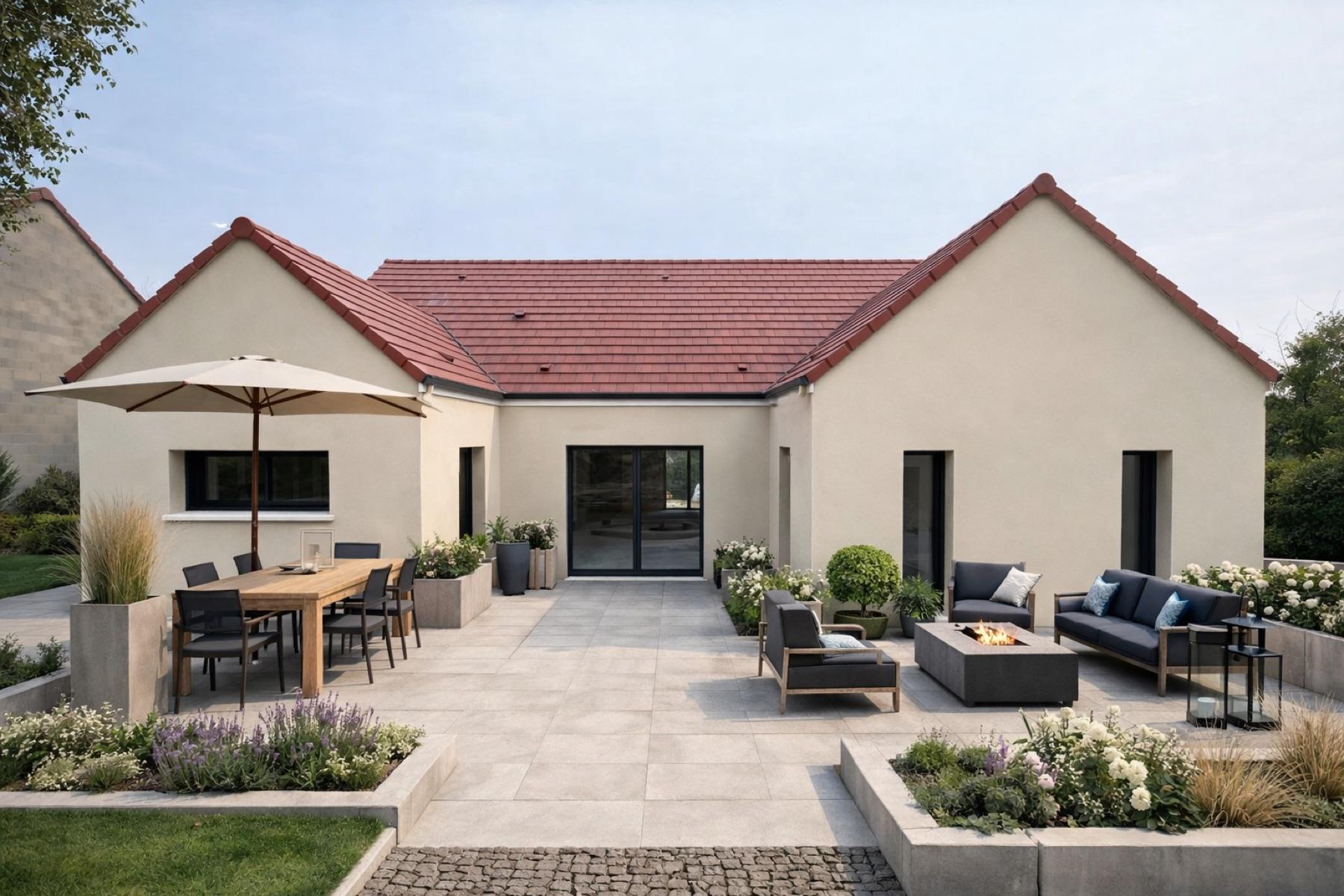 Maison contemporaine de plain-pied avec garage
