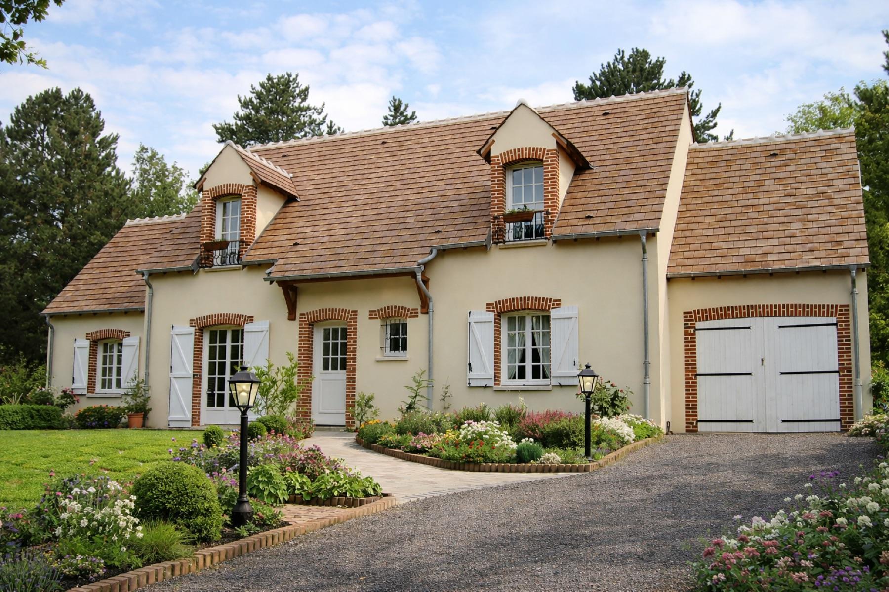 Maison traditionnelle de plain-pied avec cour et jardin